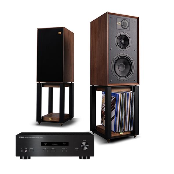 Yamaha A-S201  Amplifier Wharfedale LINTON Speakers with Wharfedale LINTON Stands