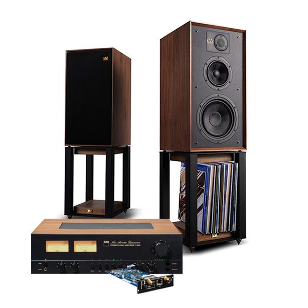 NAD C 3050 Integrated Amplifier with NAD MDC2 BluOS-D Module Wharfedale LINTON Speakers with Wharfedale LINTON Stands