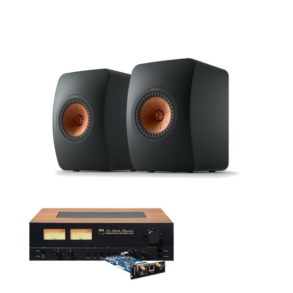 NAD C 3050 Integrated Amplifier with NAD MDC2 BluOS-D Module KEF LS50 Meta Bookshelf Speakers