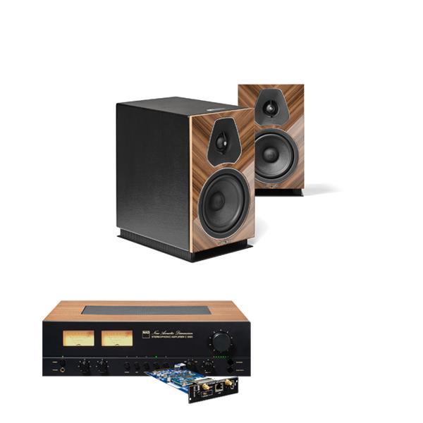 NAD C 3050 Integrated Amplifier with NAD MDC2 BluOS-D Module Sonus faber Lumina II Amator Bookshelf Speakers