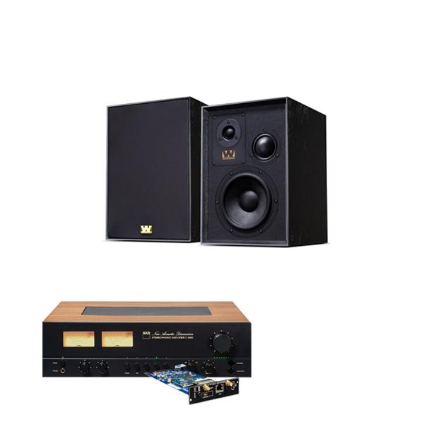 NAD C 3050 Integrated Amplifier with NAD MDC2 BluOS-D Module Wharfedale Super Denton Bookshelf Speakers