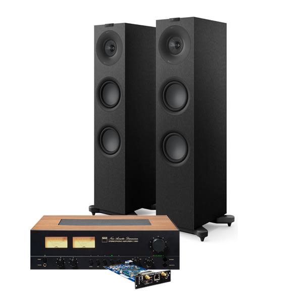 NAD C 3050 Integrated Amplifier with NAD MDC2 BluOS-D Module KEF Q7 Meta Floorstanding Speakers