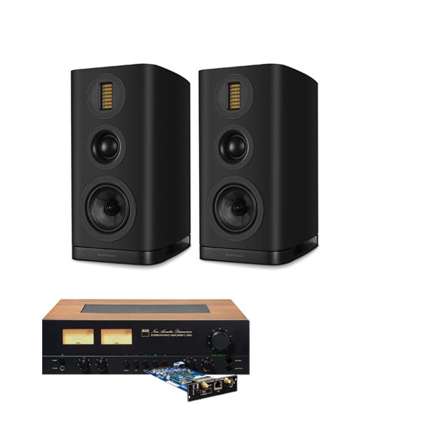 NAD C 3050 Integrated Amplifier with NAD MDC2 BluOS-D Module Wharfedale EVO 5.2 Bookshelf Speakers