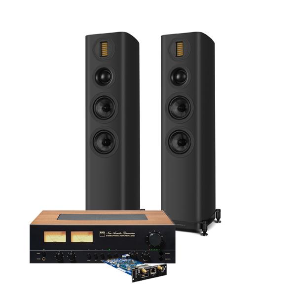 NAD C 3050 Integrated Amplifier with NAD MDC2 BluOS-D Module Wharfedale EVO 5.3 Floorstanding Speakers