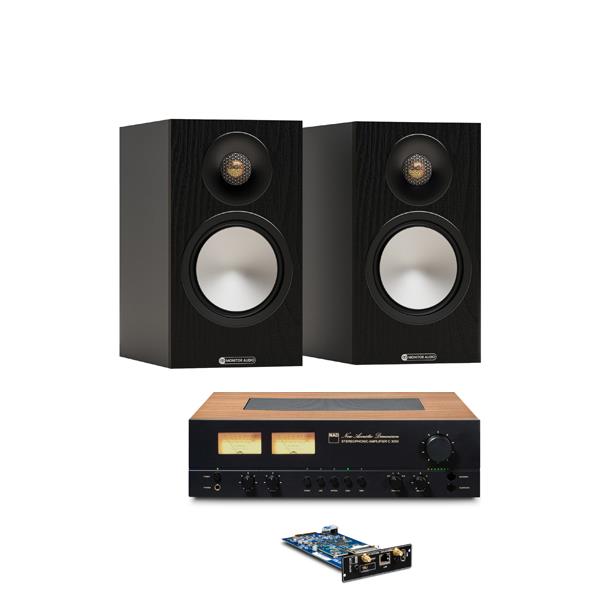 NAD C 3050 Integrated Amplifier with NAD MDC2 BluOS-D Module Monitor Audio Bronze 50 7G Bookshelf Speakers