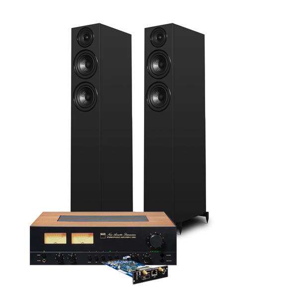 NAD C 3050 Integrated Amplifier with NAD MDC2 BluOS-D Module Wharfedale Diamond 12.4i Floorstanding Speakers