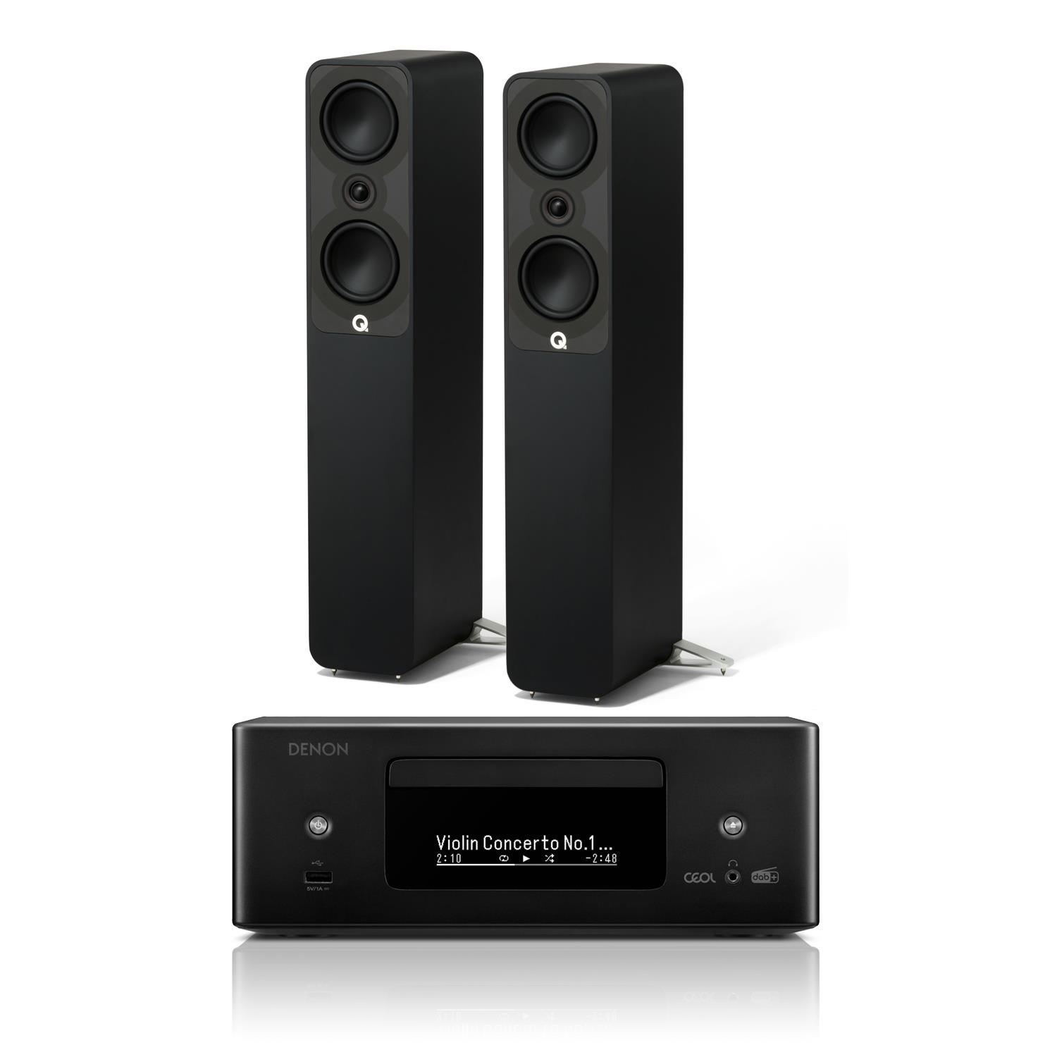 Denon CEOL RCD-N12DAB CD/DAB/Streaming System Q Acoustics 5040 Floorstanding Speakers