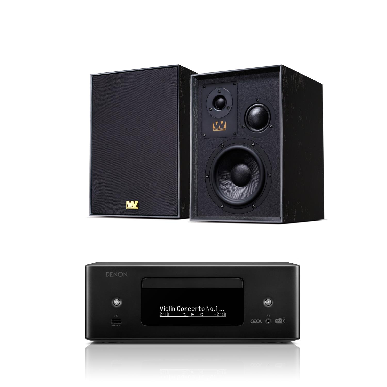 Denon CEOL RCD-N12DAB CD/DAB/Streaming System Wharfedale Super Denton Bookshelf Speakers