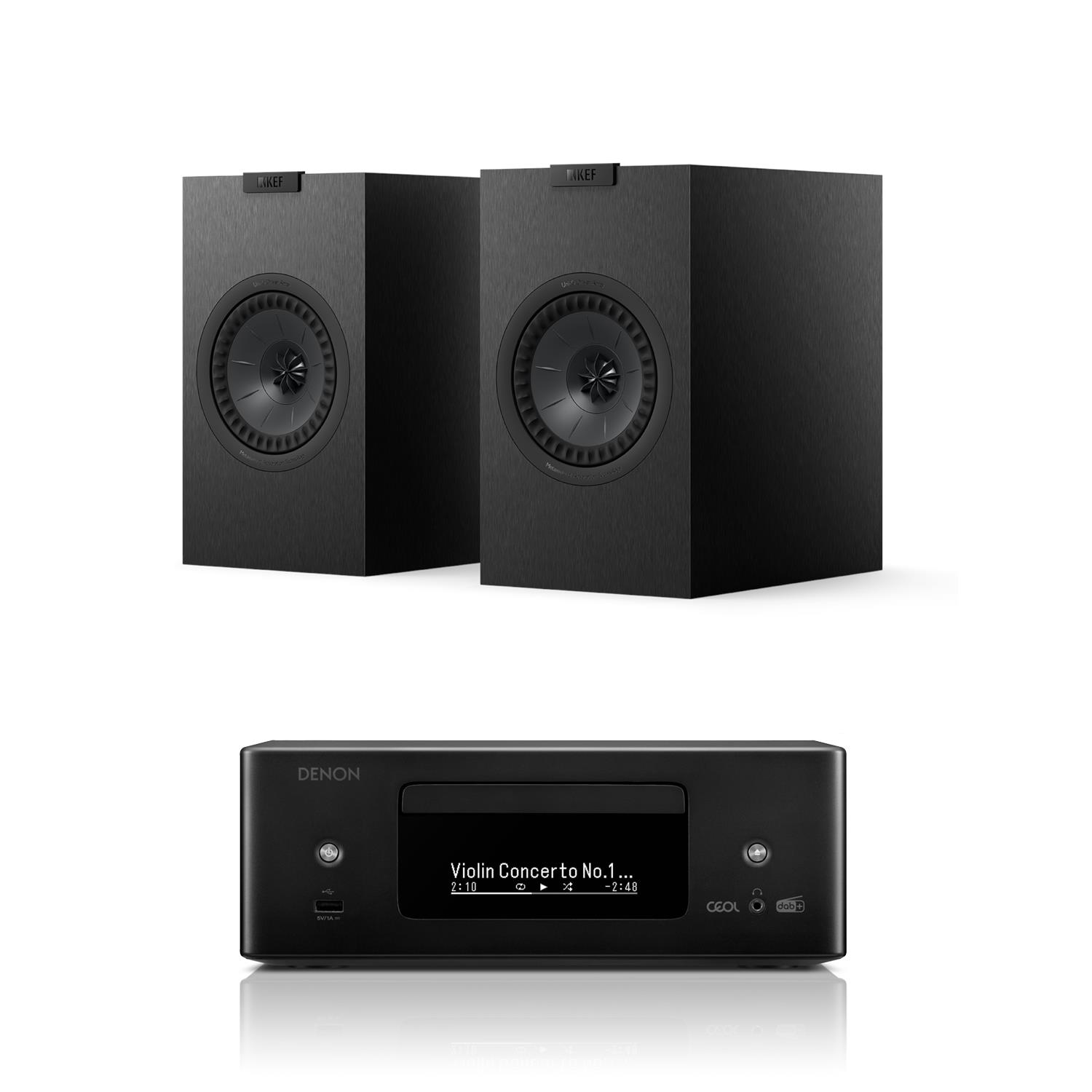 Denon CEOL RCD-N12DAB CD/DAB/Streaming System KEF Q1 Meta Bookshelf Speakers