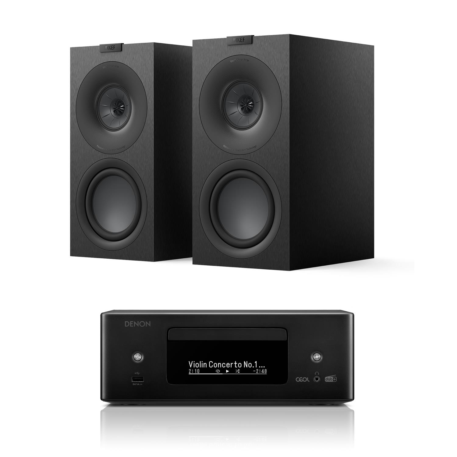 Denon CEOL RCD-N12DAB CD/DAB/Streaming System KEF Q Concerto Meta Bookshelf Speakers