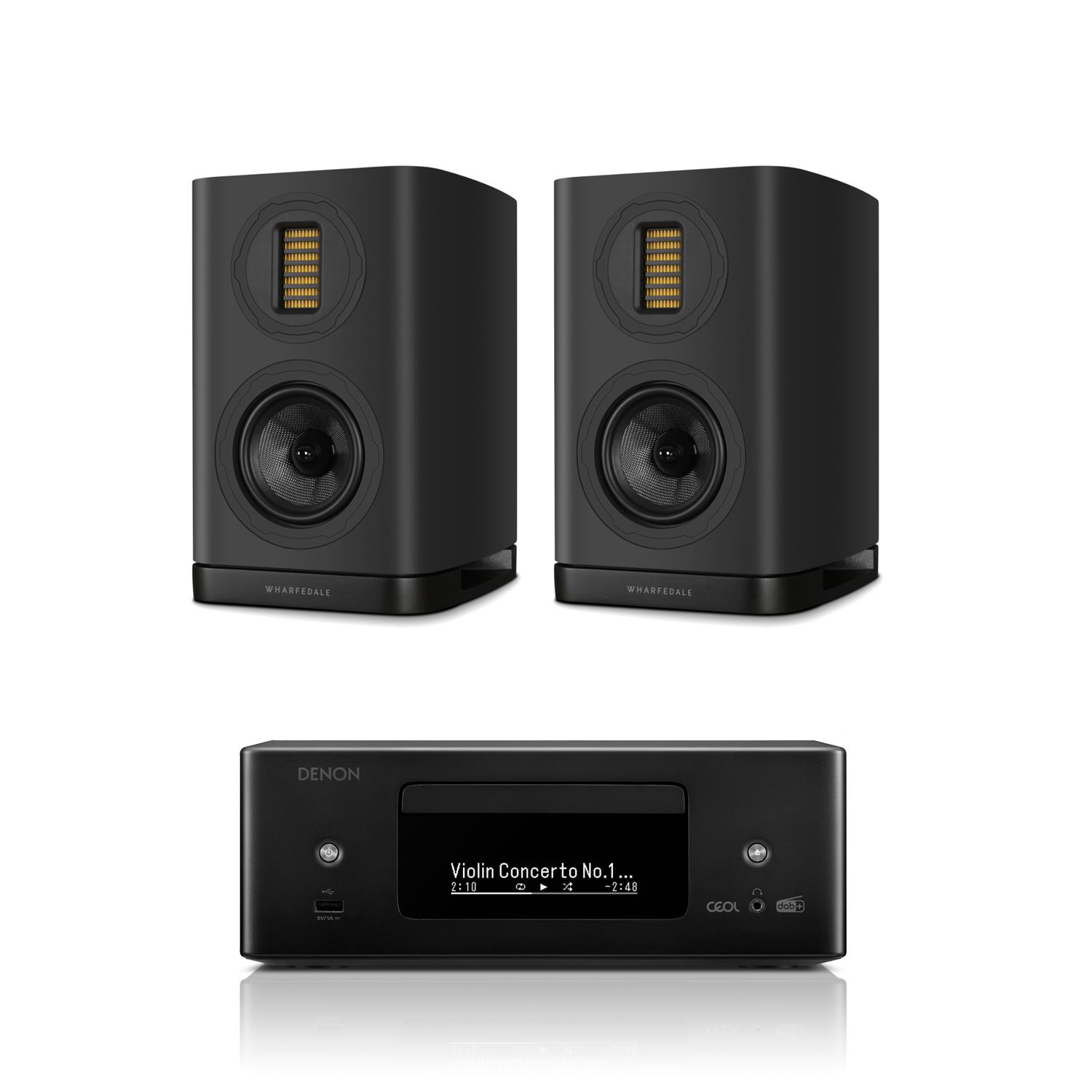 Denon CEOL RCD-N12DAB CD/DAB/Streaming System Wharfedale EVO 5.1 Bookshelf Speakers