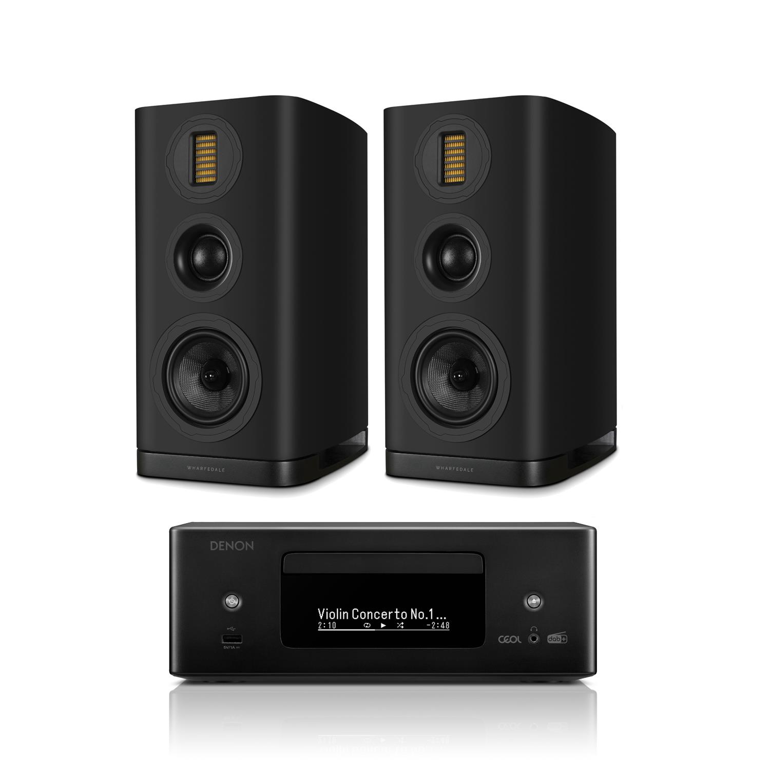 Denon CEOL RCD-N12DAB CD/DAB/Streaming System Wharfedale EVO 5.2 Bookshelf Speakers