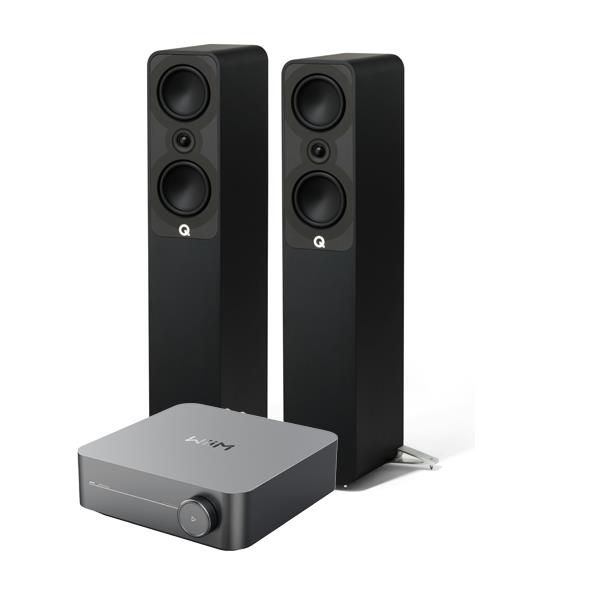WiiM Amp Streaming Amplifier Q Acoustics 5040 Floorstanding Speakers