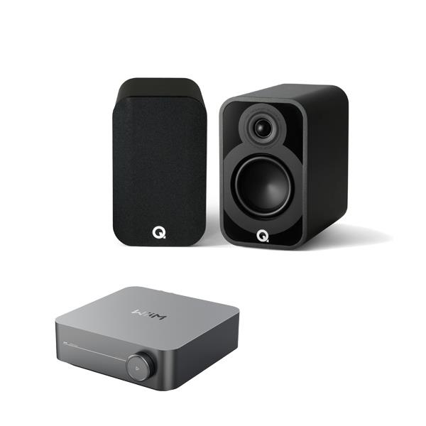 WiiM Amp Streaming Amplifier Q Acoustics 5010 Bookshelf Speakers