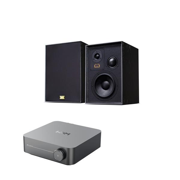 WiiM Amp Streaming Amplifier Wharfedale Super Denton Bookshelf Speakers