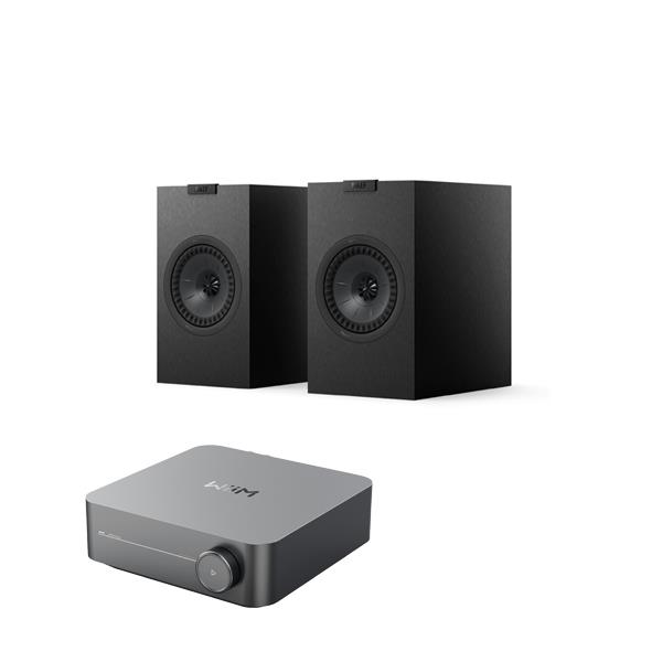 WiiM Amp Streaming Amplifier KEF Q1 Meta Bookshelf Speakers