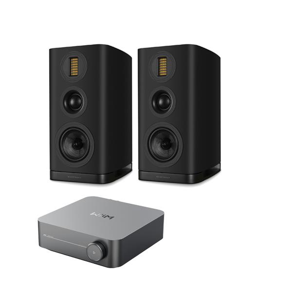 WiiM Amp Streaming Amplifier Wharfedale EVO 5.2 Bookshelf Speakers