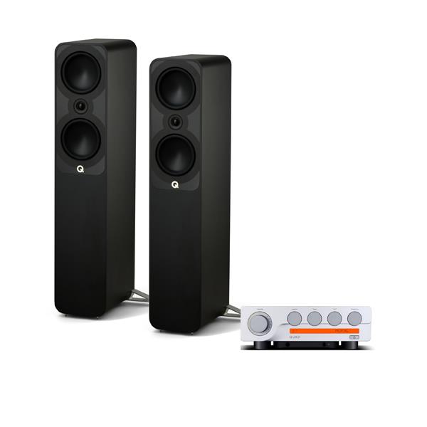 Quad 3 Integrated Amplifier Q Acoustics 5050 Floorstanding Speakers