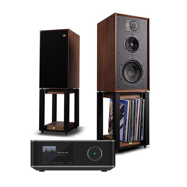 WiiM Amp Ultra Streaming Amplifier Wharfedale LINTON Speakers with Wharfedale LINTON Stands
