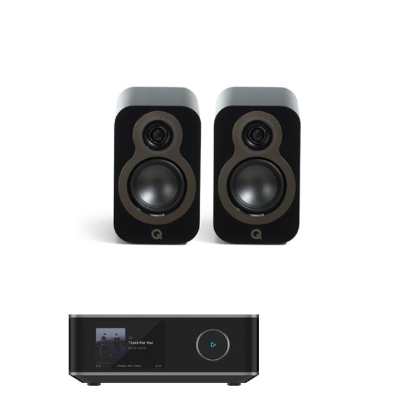 WiiM Amp Ultra Streaming Amplifier Q Acoustics 3010c Bookshelf Speakers