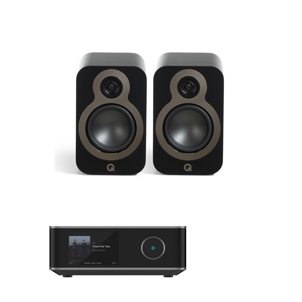 WiiM Amp Ultra Streaming Amplifier Q Acoustics 3020c Bookshelf Speakers