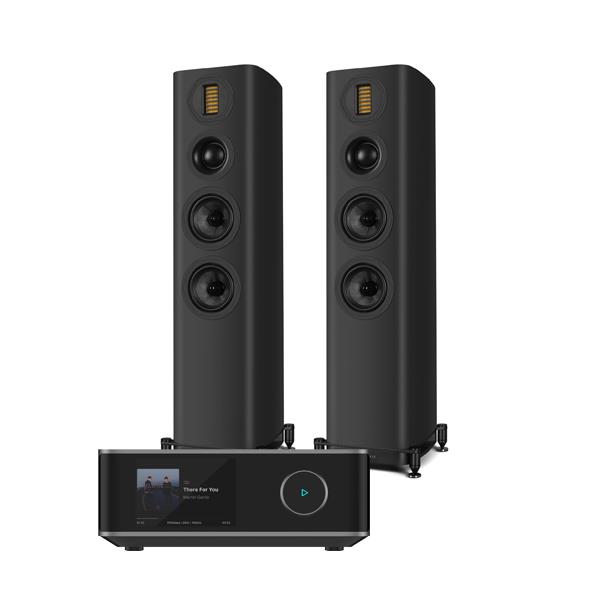 WiiM Amp Ultra Streaming Amplifier Wharfedale EVO 5.3 Floorstanding Speakers