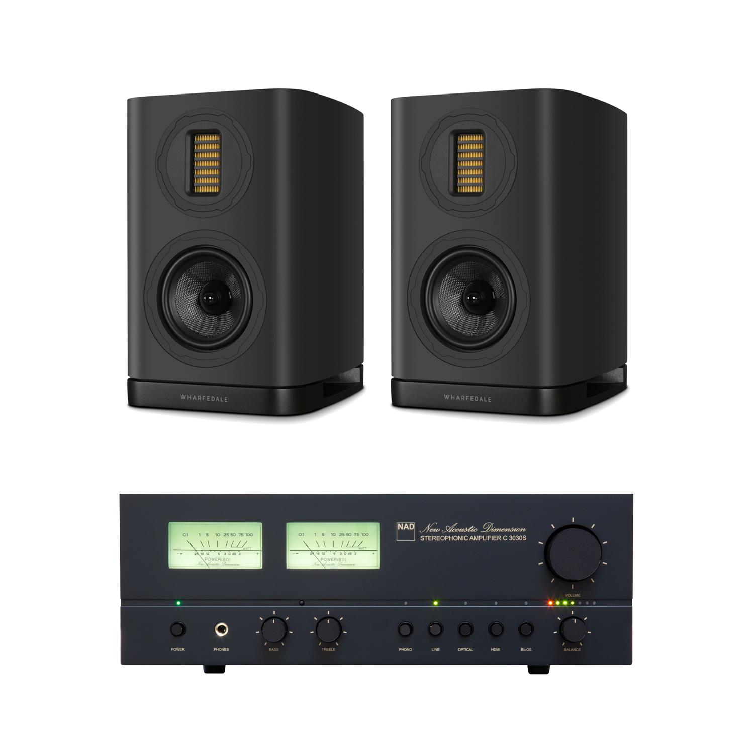 NAD C 3030S BluOS Streaming Amplifier Wharfedale EVO 5.1 Bookshelf Speakers