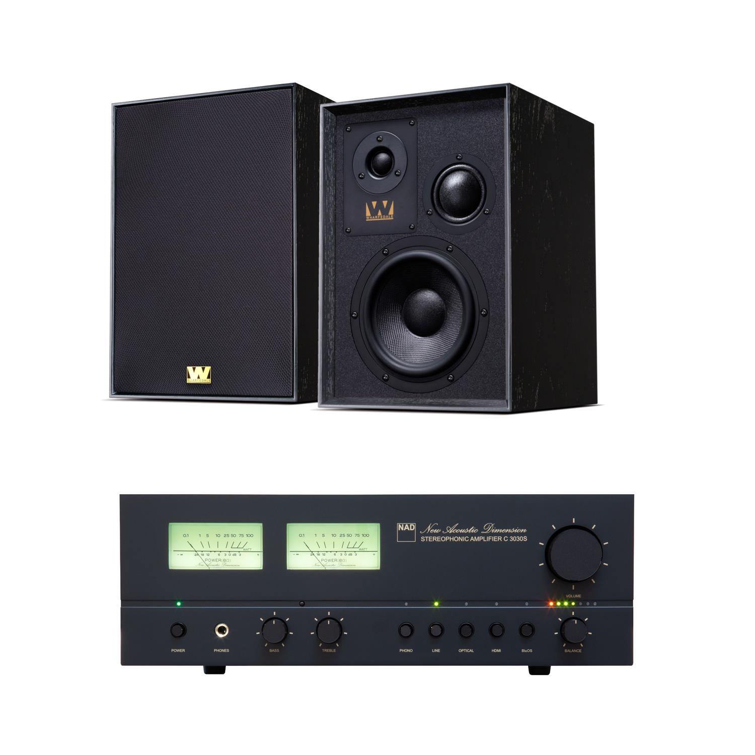 NAD C 3030S BluOS Streaming Amplifier Wharfedale Super Denton Bookshelf Speakers