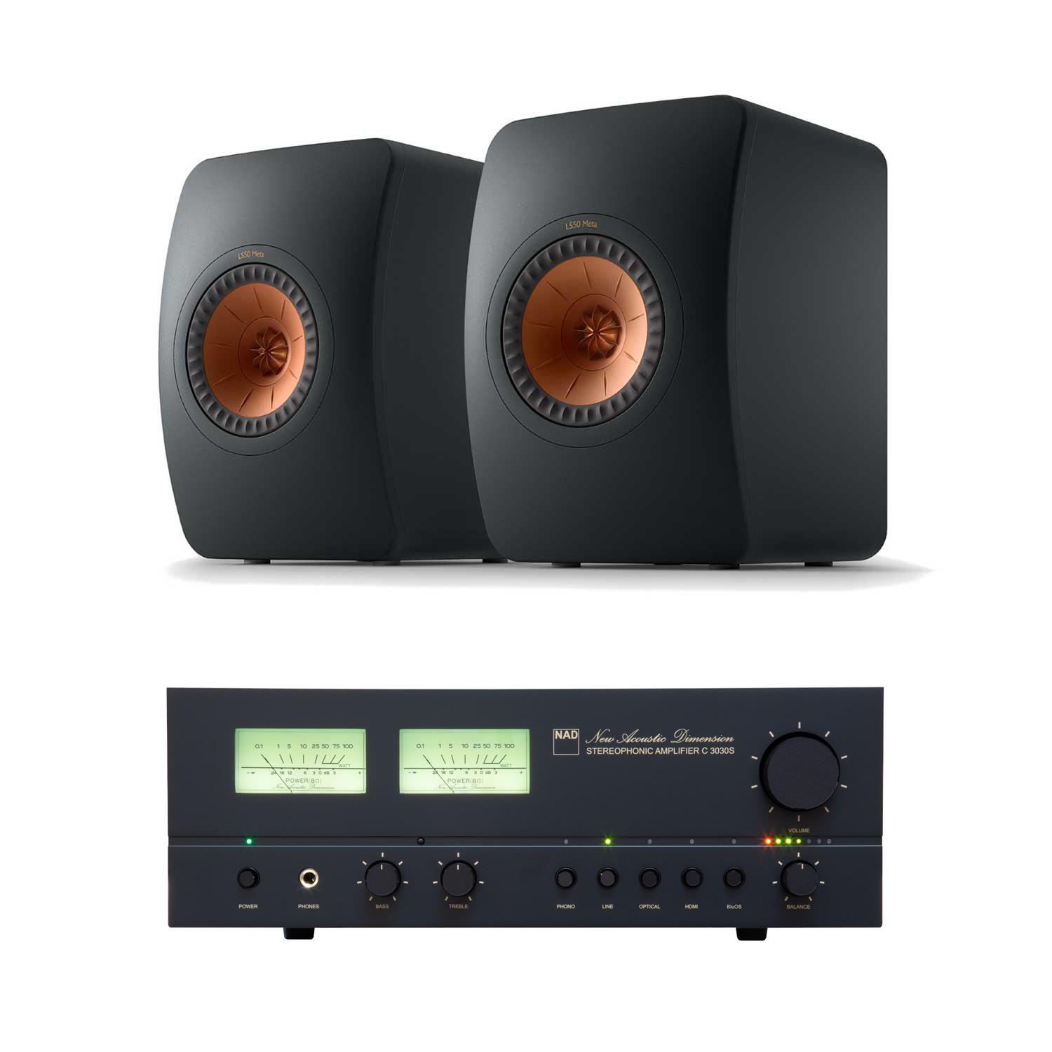 NAD C 3030S BluOS Streaming Amplifier KEF LS50 Meta Speakers