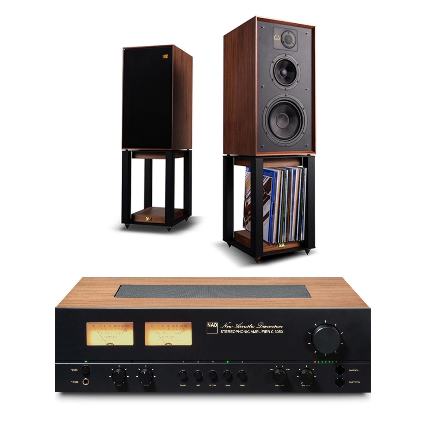 NAD C 3050 Amplifier<br>Wharfedale LINTON Heritage Speakers with Stands